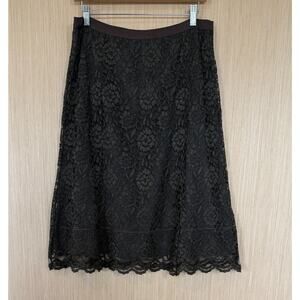 Vtg Y2K Old Navy Floral Lace Midi Skirt Womens Sz 12 Scallop Hem Brown Whismy